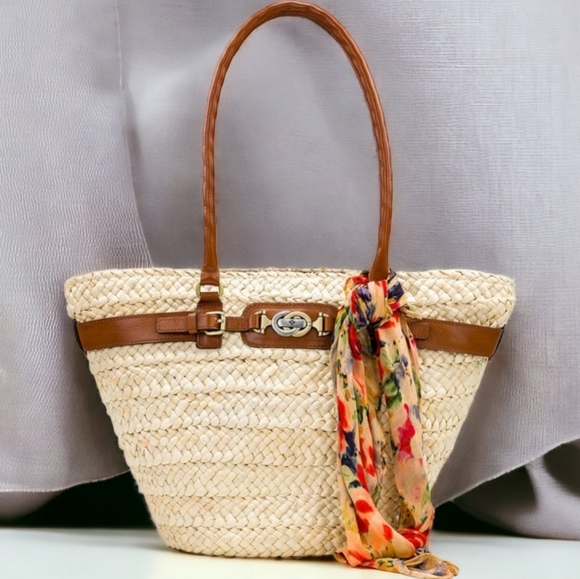 Patricia Nash Handbags - Patricia Nash Woven Large Vieste straw Tote w Scarf and Dust Bag